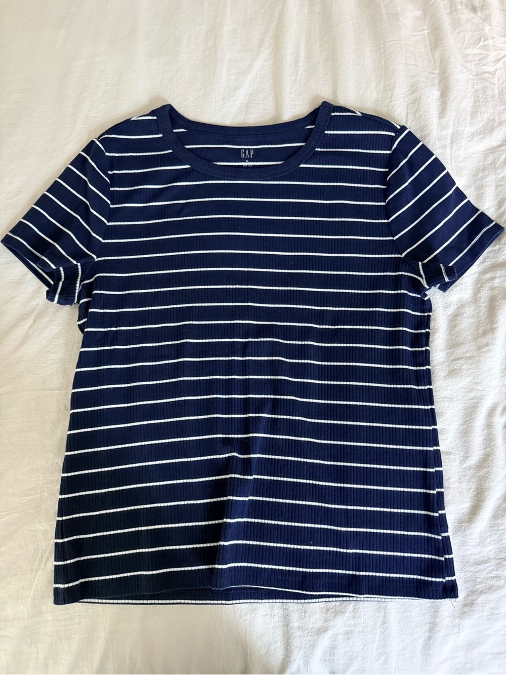 GAP Navy and White Striped Ribbed Tee